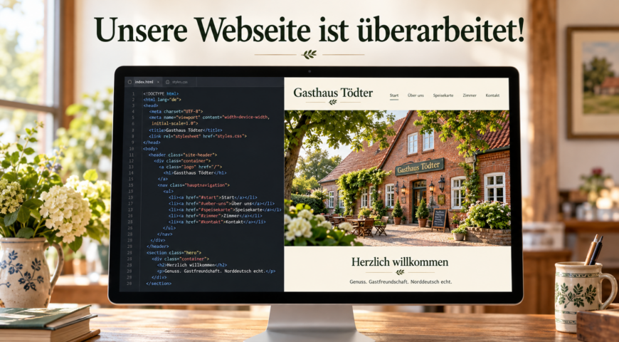 Eine Webseite die zur Hälfte geöffnet ist und der Quellcode ist sichtbar